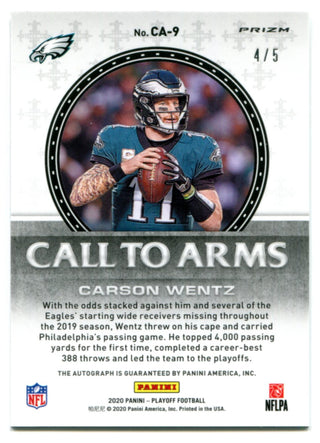 Carson Wentz Autographed 2020 Playoff Card #4/5