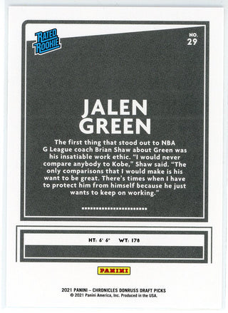 Jalen Green 2021-22 Panini Chronicles Donruss Rated Rookie Card #29