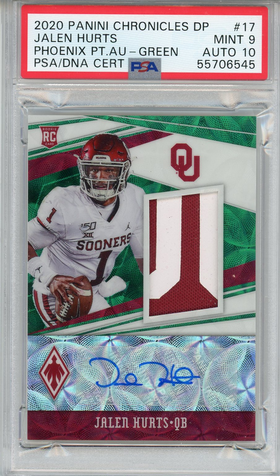 Jalen Hurts 2020 Panini Plates & Patches Rookie Patch Autograph Card  #RPA-JU Blue 21/50