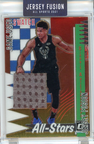 Giannis Antetokounmpo 2021 Jersey Fusion Game Used Swatch Card #JF-GA17