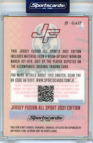 Giannis Antetokounmpo 2021 Jersey Fusion Game Used Swatch Card #JF-GA17
