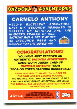 Carmelo Anthony 2005 Topps Bazooka Adventures #ADVCA Jersey Card