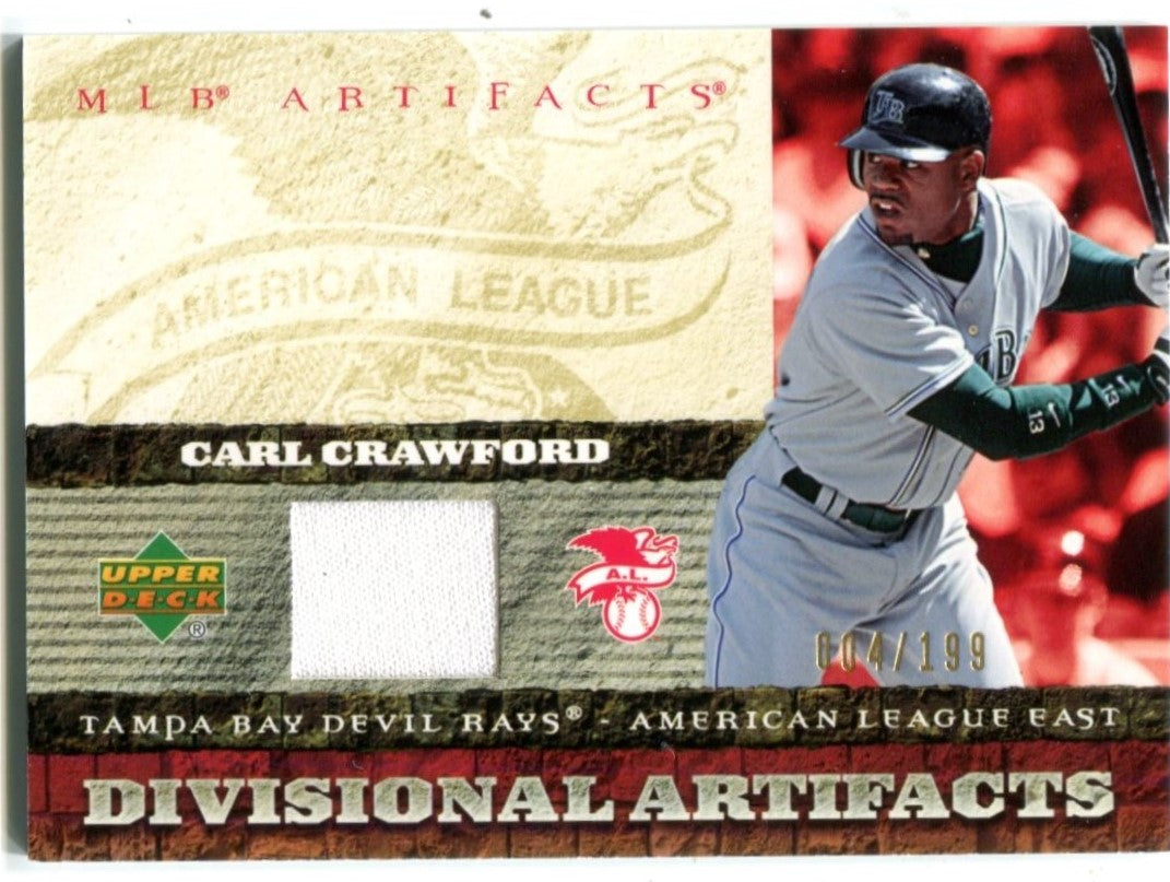 CARL CRAWFORD CERTIFIED AUTHENTIC GAME USED JERSEY CARD DEVIL RAYS