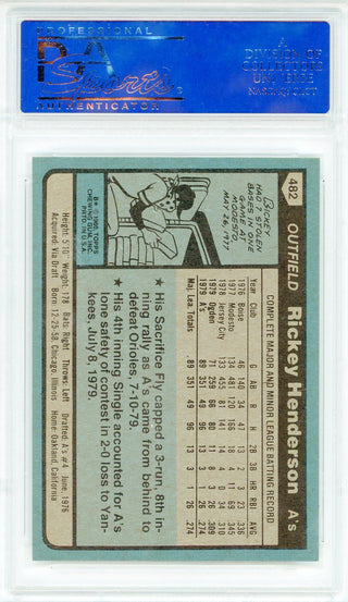 Rickey Henderson 1980 Topps Card #482 (PSA Mint 9)