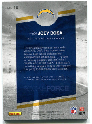Joey Bosa Panini Absolute Football Rookie Force Jersey Card