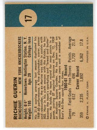 Richie Guerin 1961 Fleer Card #17
