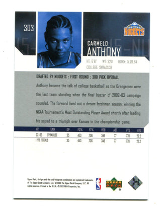 Carmelo Anthony 2003 Upper Deck Star Rookie #303 Card