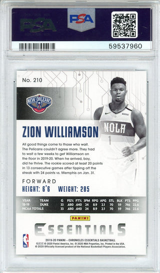 Zion Williamson 2019 Panini Chronicles Rookie Card #210 (PSA)