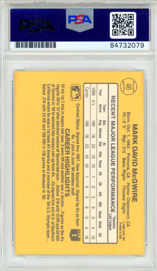 Mark McGwire Autographed 1987 Donruss Rated Rookie Card #46 (PSA Auto)