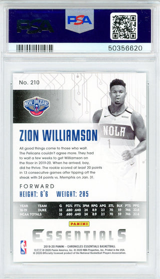 Zion Williamson 2019 Panini Chronicles Rookie Card #210 (PSA Gem Mint 10)