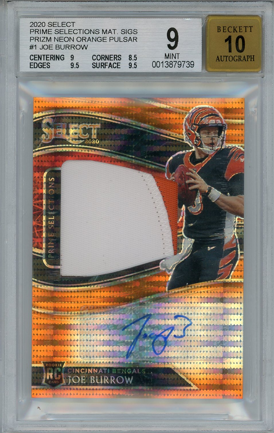 Joe Burrow Autographed 2020 Panini Select Prime Selections Neon Orange