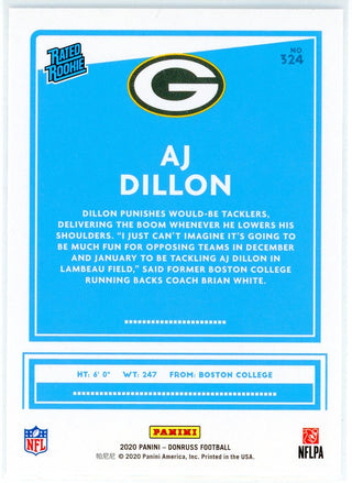 AJ Dillon 2020 Panini Donruss Rated Rookie Card #324