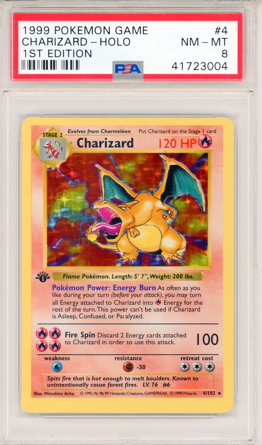 Charizard 1999 Pokemon 1st Edition Shadowless Card #4 (PSA NM-MT 8) | Hollywood Collectibles Charizard 1999 Pokemon 1st Edition Shadowless Card #4 (PSA NM-MT 8) | Hollywood Collectibles