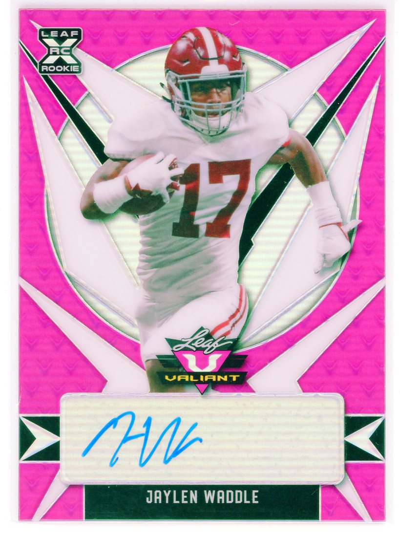 Jaylen Waddle Autographed 2021 Leaf Valiant Pink Rookie Card #BA