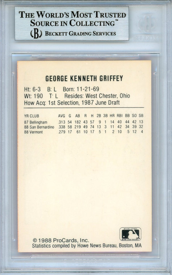 Ken Griffey Jr. Autographed 1988 Vermont Mariners Card (BGS Auto)