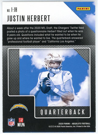 Justin Herbert 2020 Panini Absolute Introductions Rookie Card #I-JH