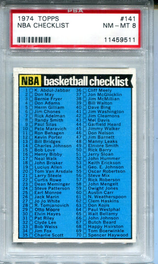 1974 Topps NBA Checklist #141 PSA NM-MT 8 Card