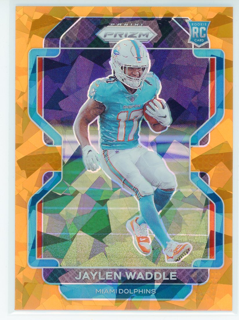 Jaylen Waddle 2021 Panini Prizm Orange Cracked Ice Prizm Rookie Card #