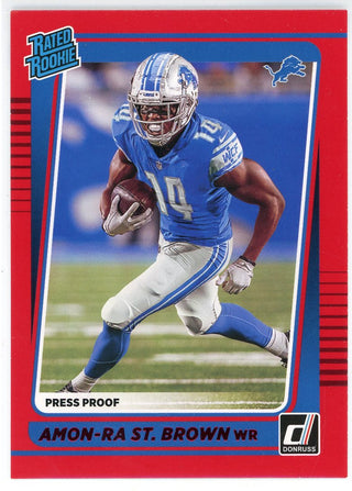 Amon-Ra St. Brown 2021 Panini Donruss Red Press Proof Rated Rookie Card #284