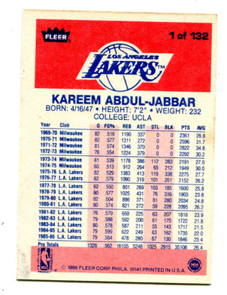 Kareem Abdul Jabbar 1986 Fleer #1 Card