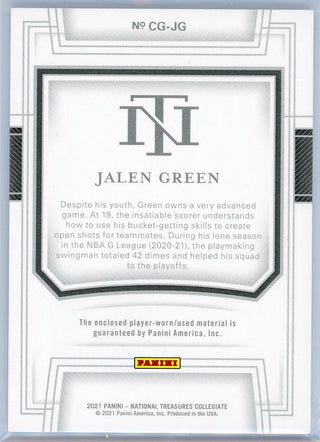 Jalen Green 2021 Panini National Treasures College Gear Rookie Patch Card #CG-JG