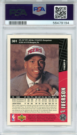 Allen Iverson 1996 Upper Deck Collector's Choice Rookie Card #301 (PSA)