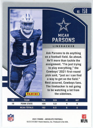 Micah Parsons 2021 Panini Absolute Rookie Card #158