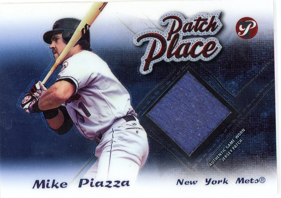 Mike Piazza player worn jersey patch baseball card (New York Mets