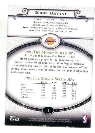 Kobe Bryant 2008 Topps Treasury #1 Card