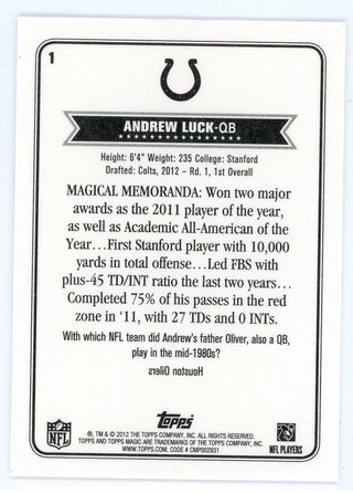 Andrew Luck 2012 Topps Magic Mini Rookie Card #1