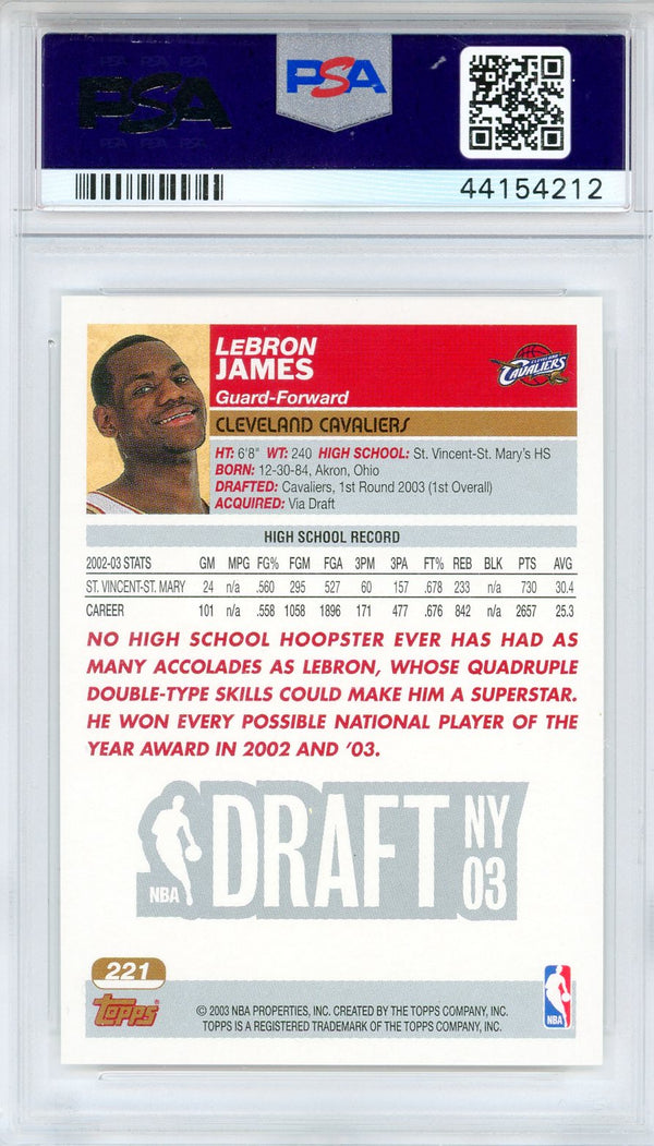 LeBron James 2003 Topps Rookie Card #221 (PSA GEM MT 10)