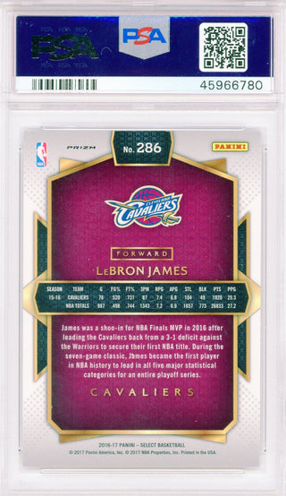 LeBron James 2016 Panini Select Silver Prizm Card #286 (PSA Mint 9)