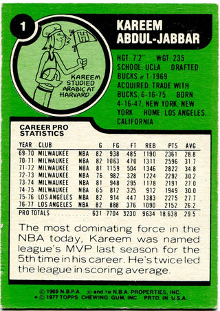 Kareem Abdul Jabbar 1977 Topps #1