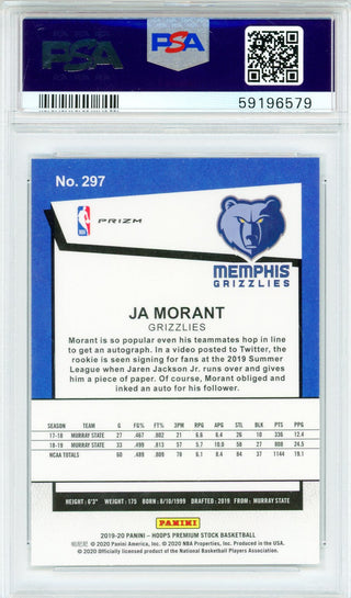 Ja Morant 2019 Panini NBA Hoops Premium Stock Pulsar Rookie Card #297 (PSA Mint 9)