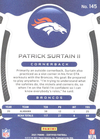 Patrick Surtain II 2021 Panini Rookie Card #31/99