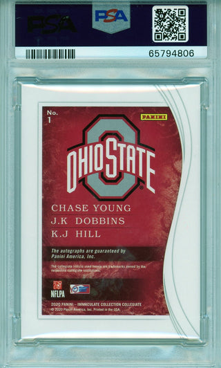 Chase Young, KJ Hill & JK Dobbins Autographed 2020 Panini Immaculate Collegiate Trios Card #1 (PSA Auto 10)