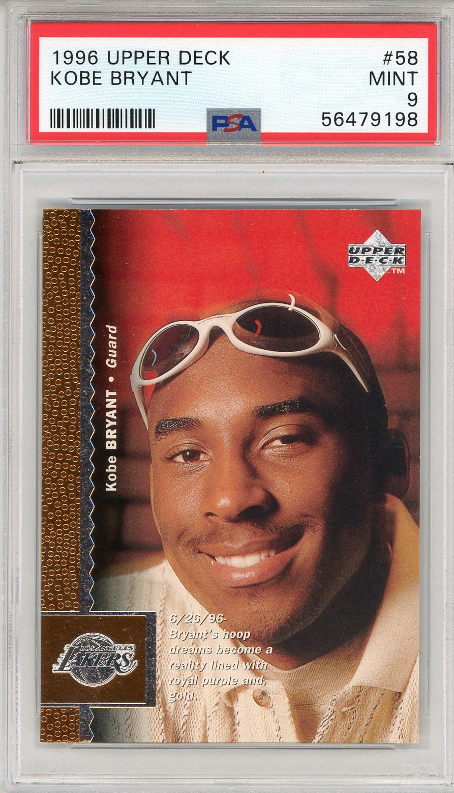 Kobe Bryant 1996 Upper Deck Rookie Card #58 (PSA) | Hollywood