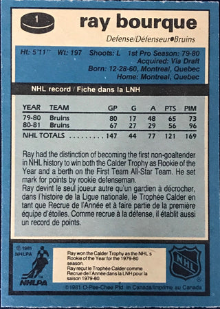 Ray Bourque unsigned 1981-82 O-PEE-CHEE Card