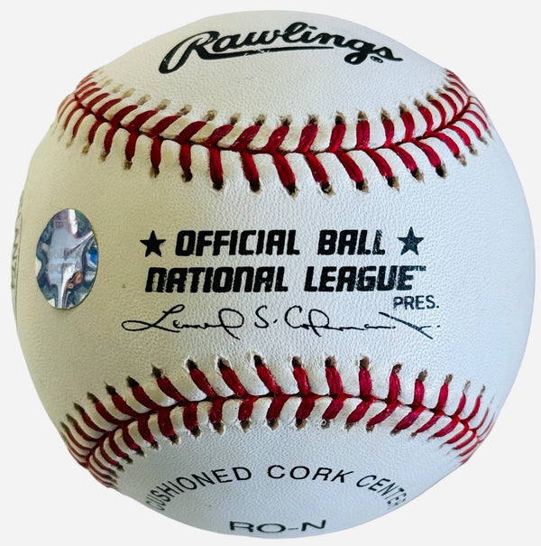 Hank Aaron Signed "715 HR" Official National League Ball L/E 33 Cent Stamp #512/2000 (JSA)