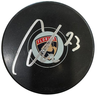 Carter Verhaeghe Autographed Official Panthers Puck (Beckett Witness)