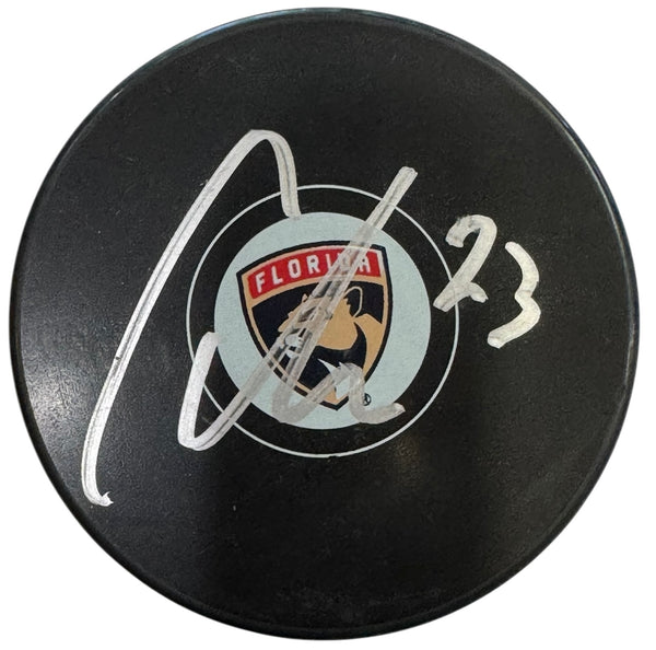 Carter Verhaeghe Autographed Official Panthers Puck (Beckett Witness)