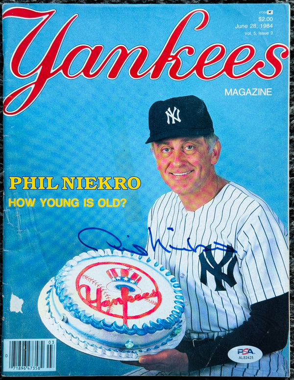 Phil Niekro Autographed 1984 Yankees Magazine (PSA)