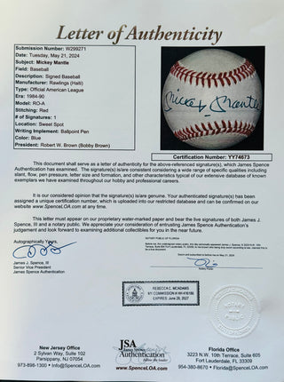 Mickey Mantle Autographed Official American League Baseball (JSA)