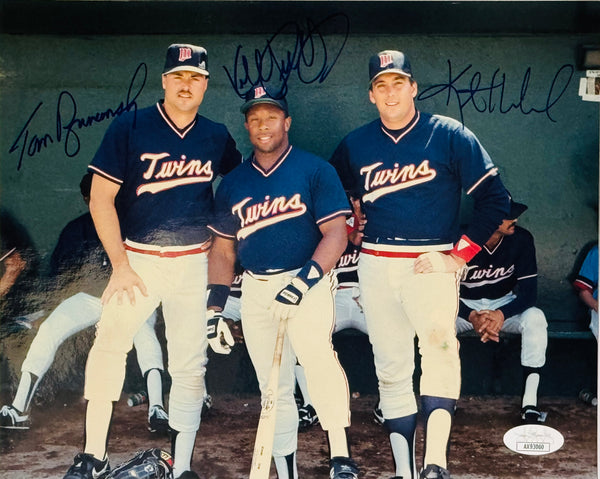 Tom Brunansky Kirby Puckett & Kent Hrbek Autographed 8x10 Baseball Photo (JSA)