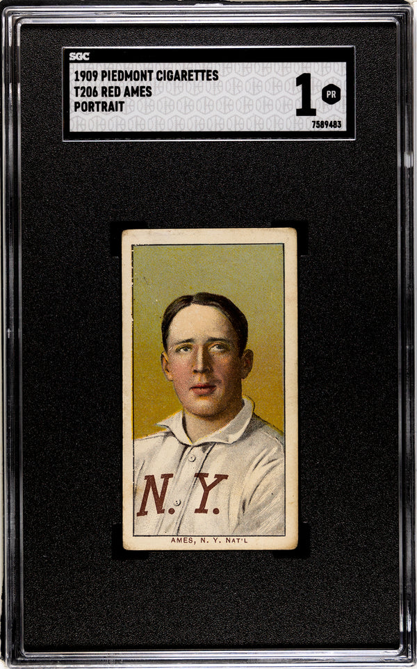 Red Ames 1909 T206 Portrait Piedmont Tobacco Card (SGC 1)