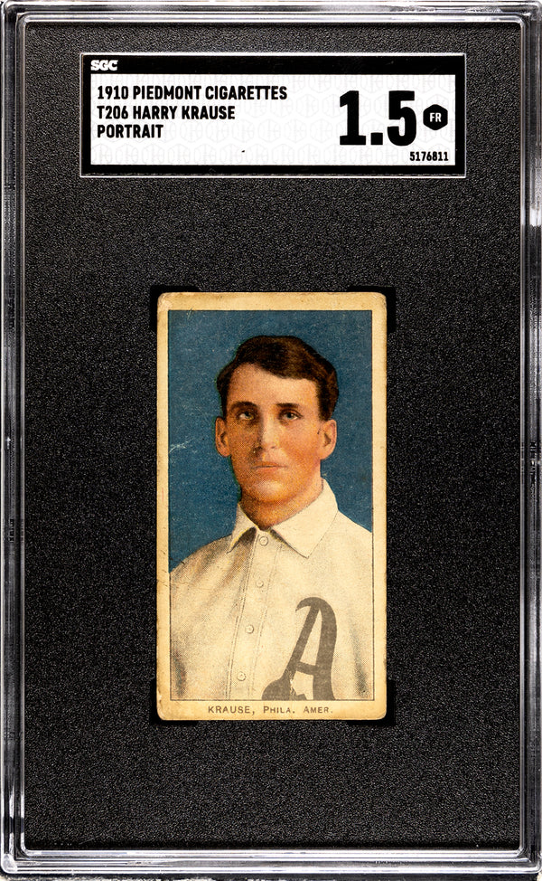 Harry Krause 1910 T206 Portrait Piedmont Tobacco Card (SGC 1.5)