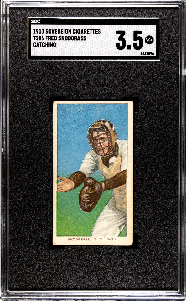 Fred Snodgrass 1910 T206 Catching Sovereign Tobacco Card (SGC 3.5)
