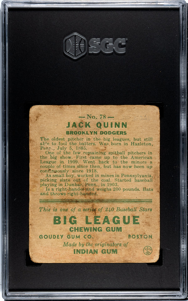 Jack Quinn 1933 Goudey #78 SGC 1