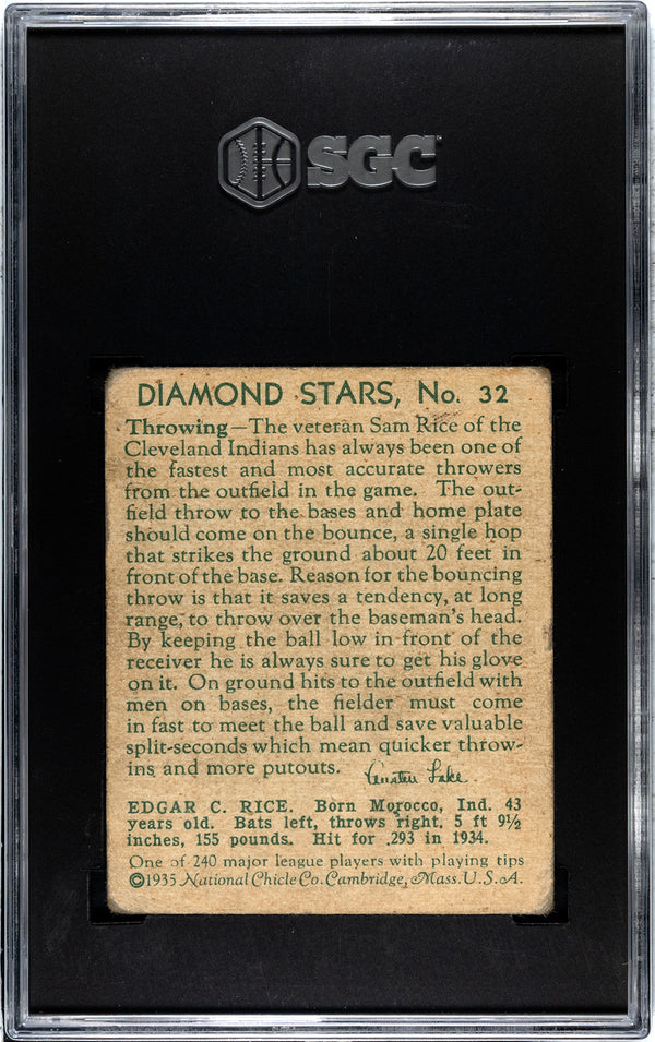 Sam Rice 1934-36 Diamond Stars #32 SGC 1.5
