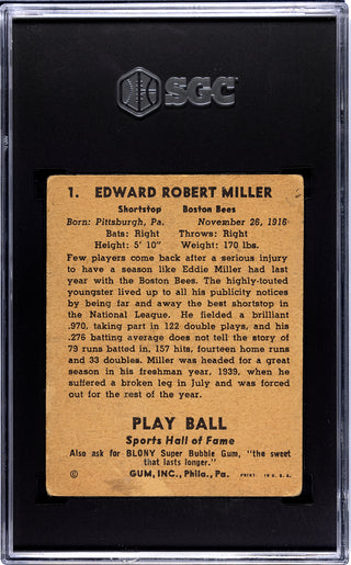 Eddie Miller 1941 Playball Card #1 SGC 2